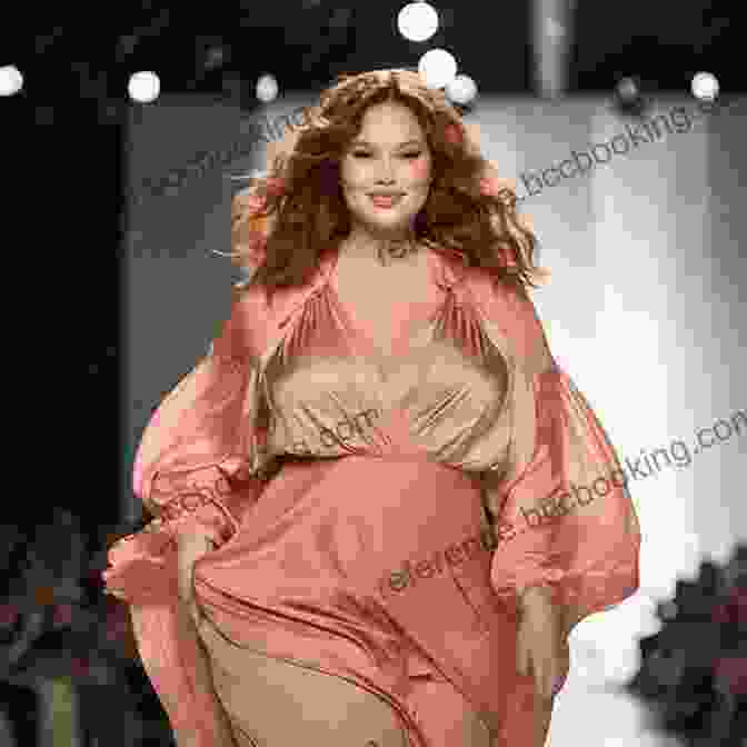 Plus Size Model Confidently Strutting Down A Runway In A Vibrant Dress, Radiating Self Acceptance And Empowerment. Fashioning Fat: Inside Plus Size Modeling